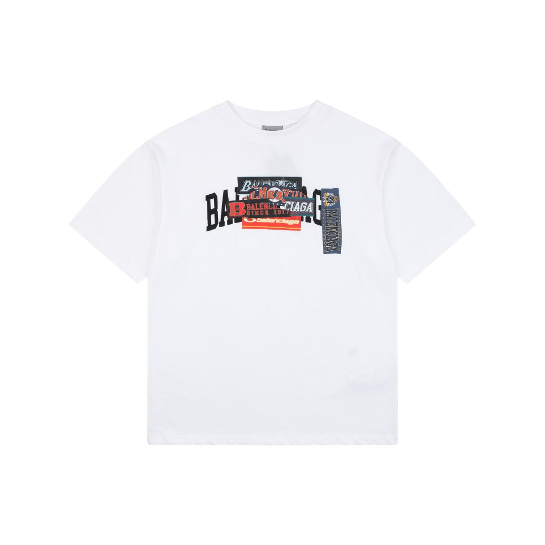 Balenciaga Layered Label Print Short Sleeve T-Shirt