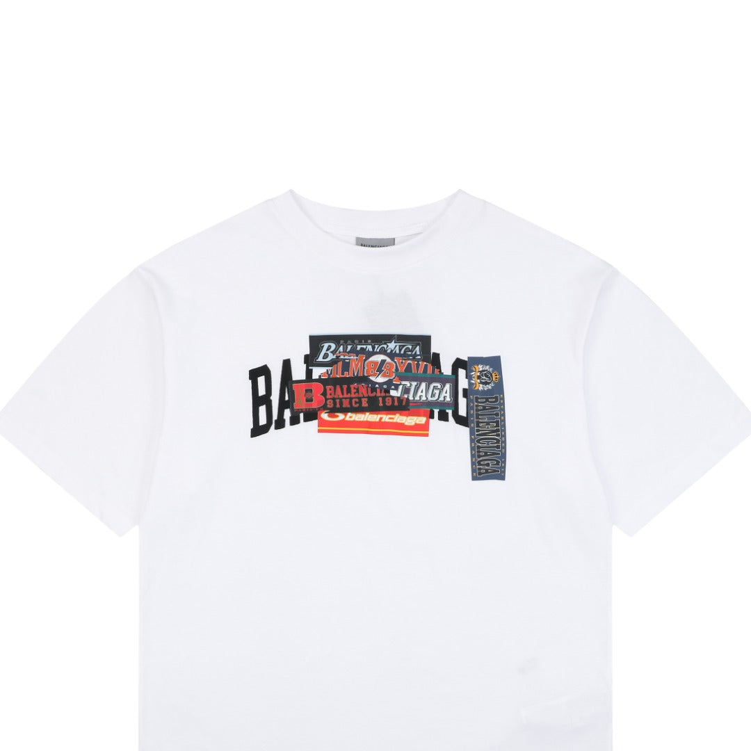 Balenciaga Layered Label Print Short Sleeve T-Shirt