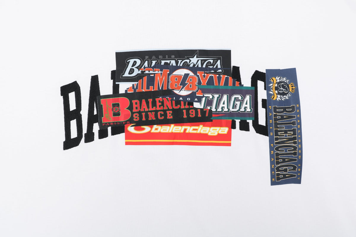 Balenciaga Layered Label Print Short Sleeve T-Shirt