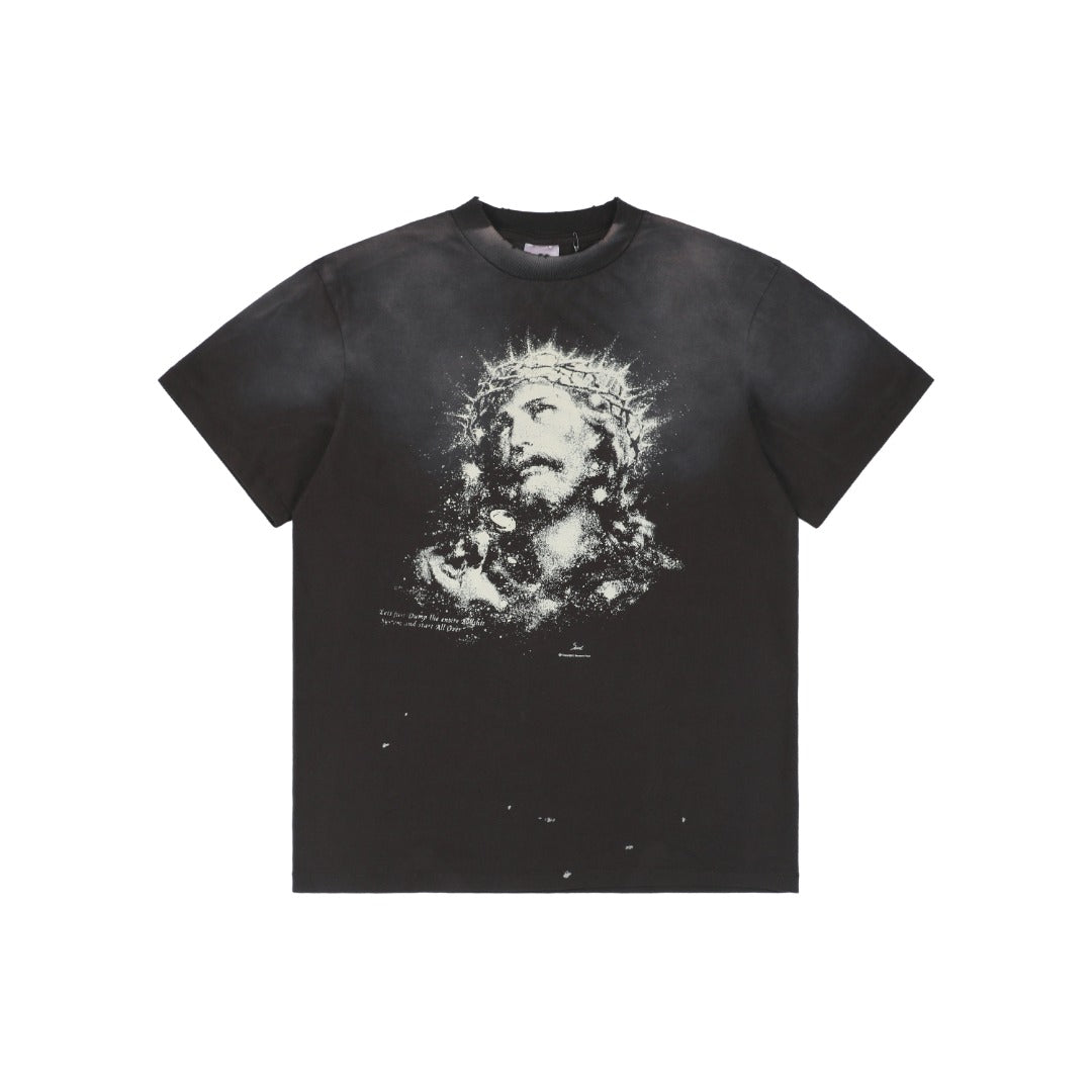 Saint Michael 25SS Glow-in-the-Dark Crown of Thorns Jesus Print Short Sleeve T-Shirt