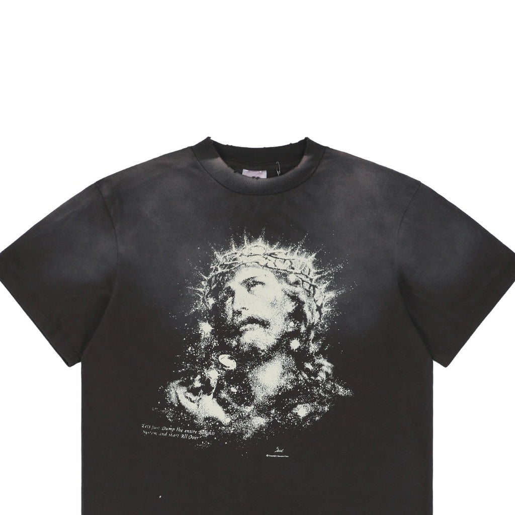 Saint Michael 25SS Glow-in-the-Dark Crown of Thorns Jesus Print Short Sleeve T-Shirt