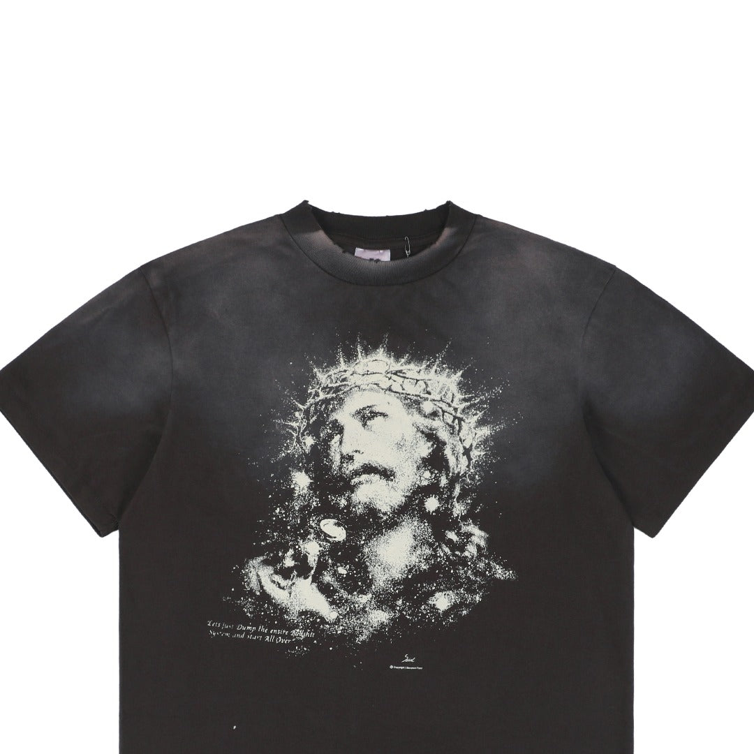 Saint Michael 25SS Glow-in-the-Dark Crown of Thorns Jesus Print Short Sleeve T-Shirt