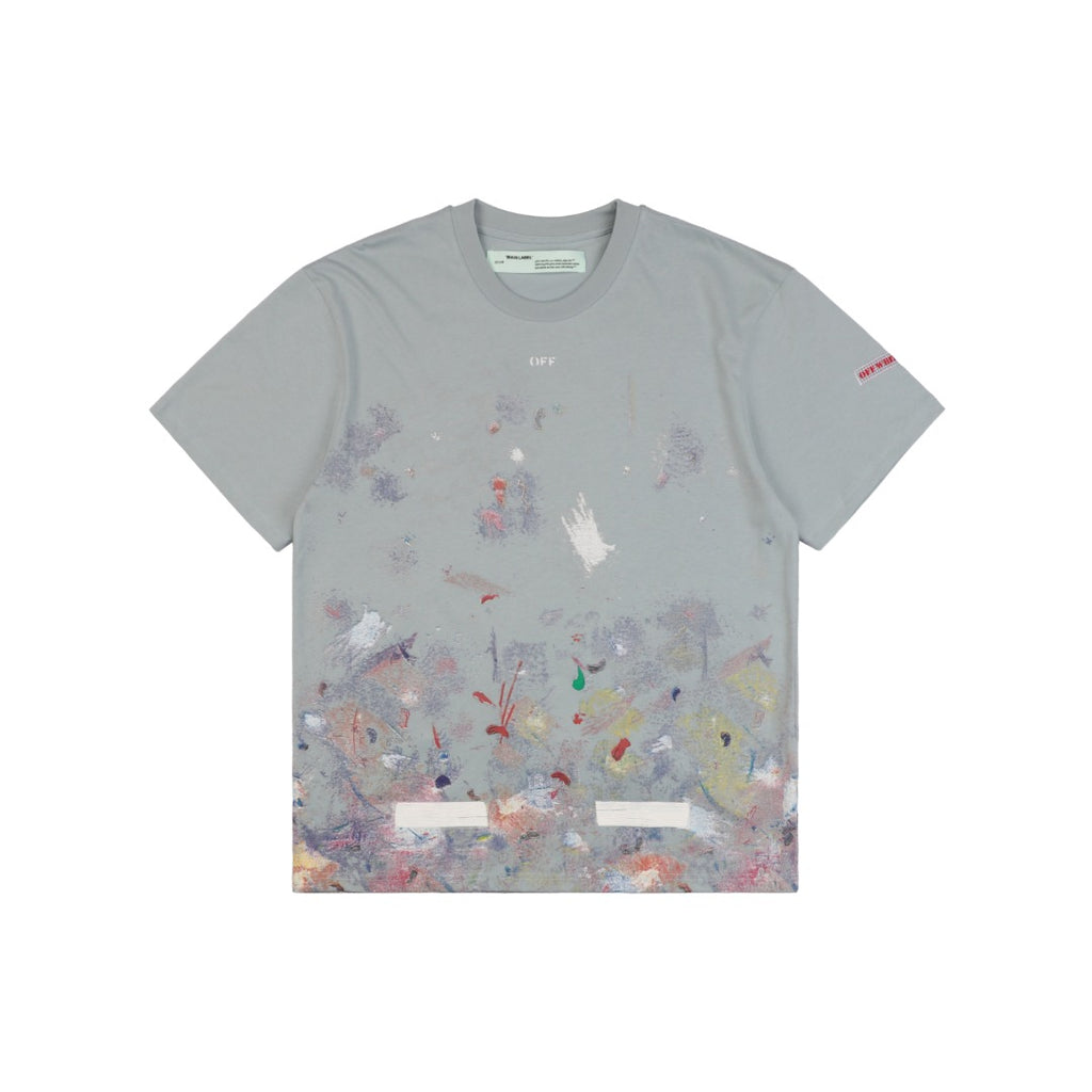 Off-White c/o Virgil Abloh 17SS Starry Sky Fireworks Ink Splash Arrow Print Short Sleeve T-Shirt - Grey