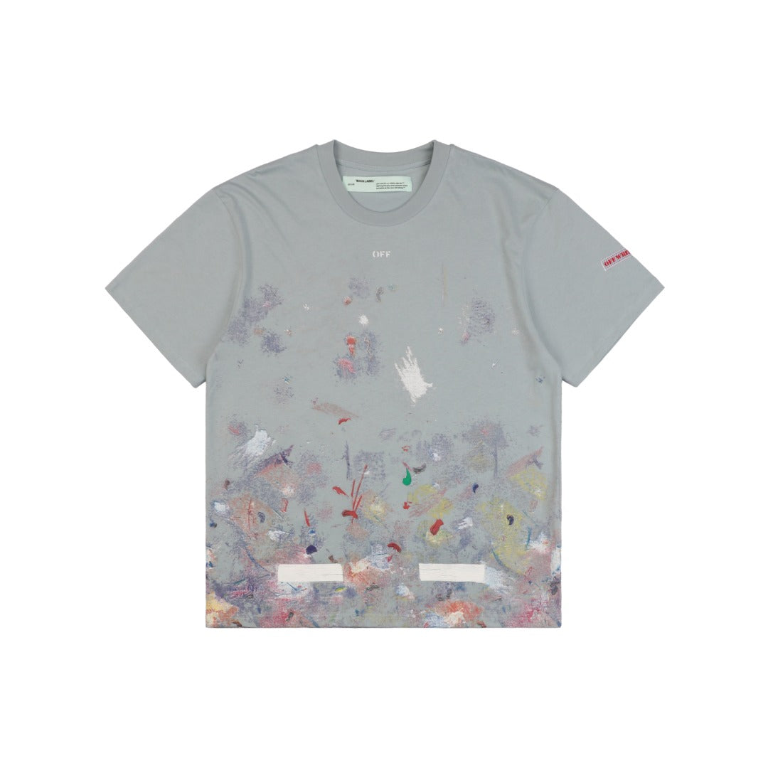 Off-White c/o Virgil Abloh 17SS Starry Sky Fireworks Ink Splash Arrow Print Short Sleeve T-Shirt - Grey