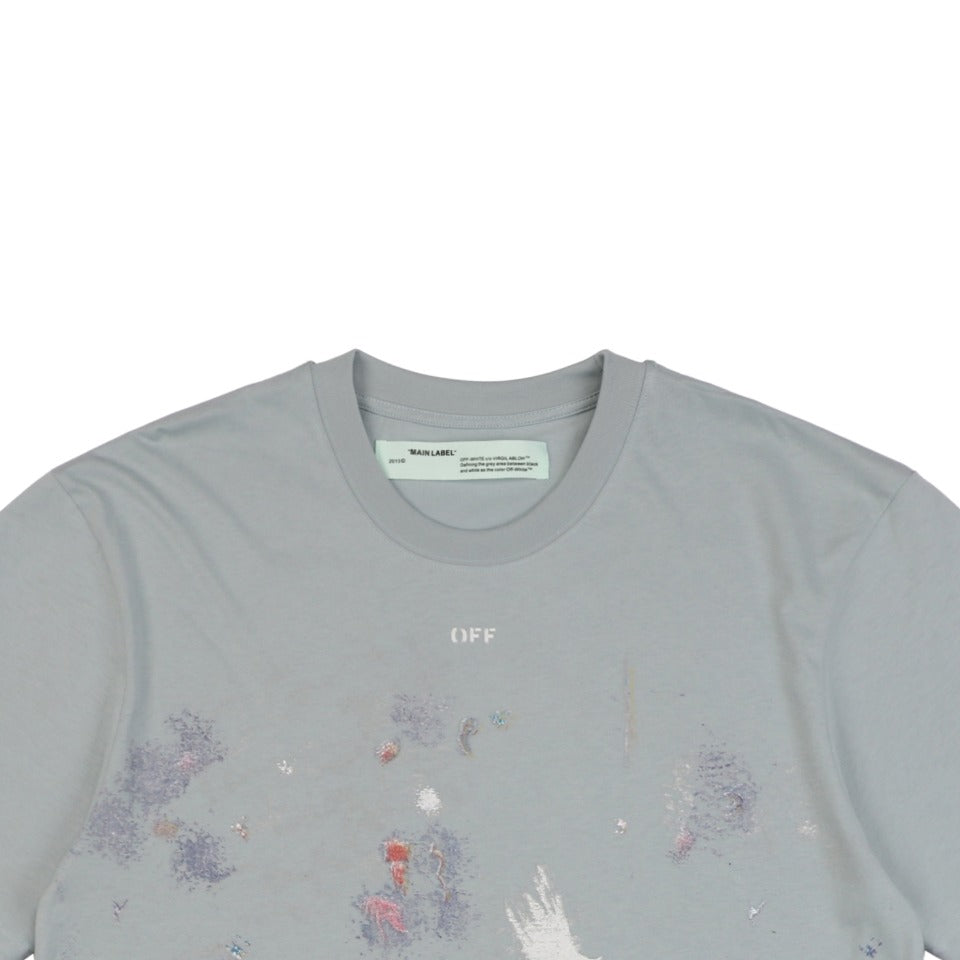 Off-White c/o Virgil Abloh 17SS Starry Sky Fireworks Ink Splash Arrow Print Short Sleeve T-Shirt - Grey