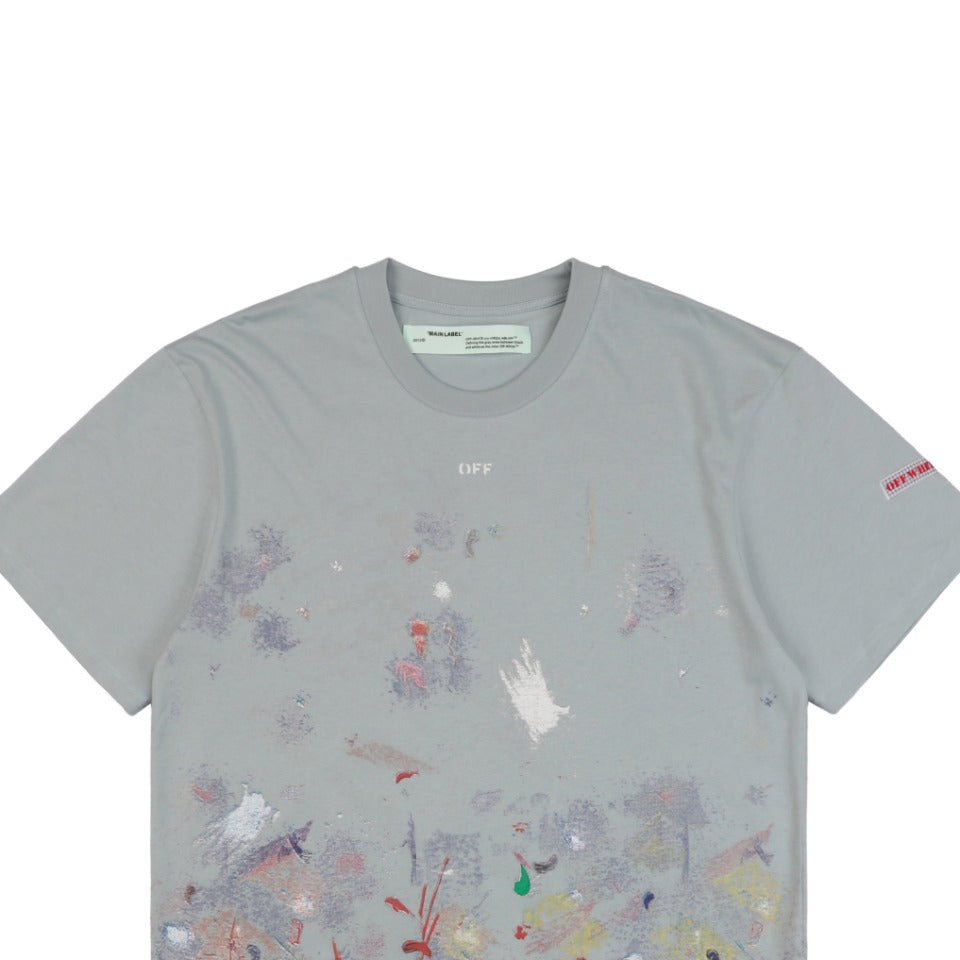 Off-White c/o Virgil Abloh 17SS Starry Sky Fireworks Ink Splash Arrow Print Short Sleeve T-Shirt - Grey