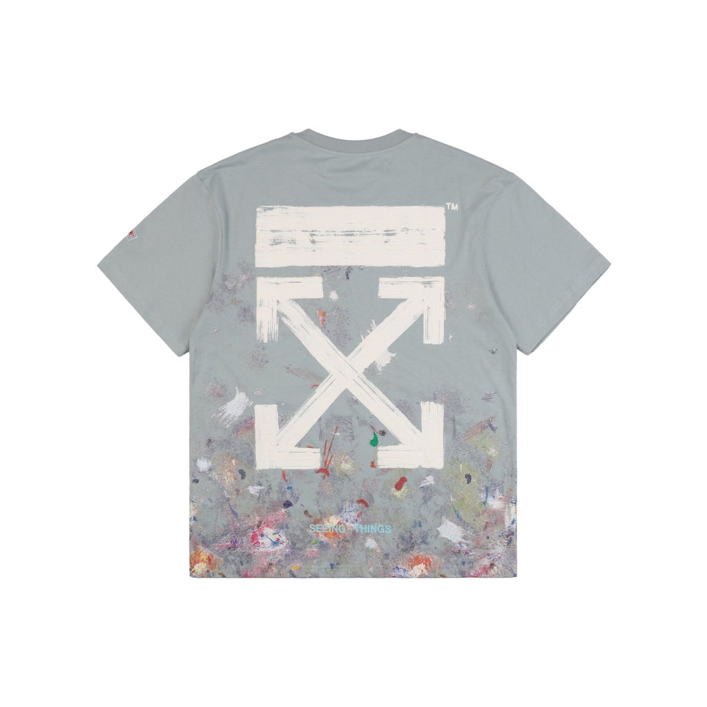 Off-White c/o Virgil Abloh 17SS Starry Sky Fireworks Ink Splash Arrow Print Short Sleeve T-Shirt - Grey
