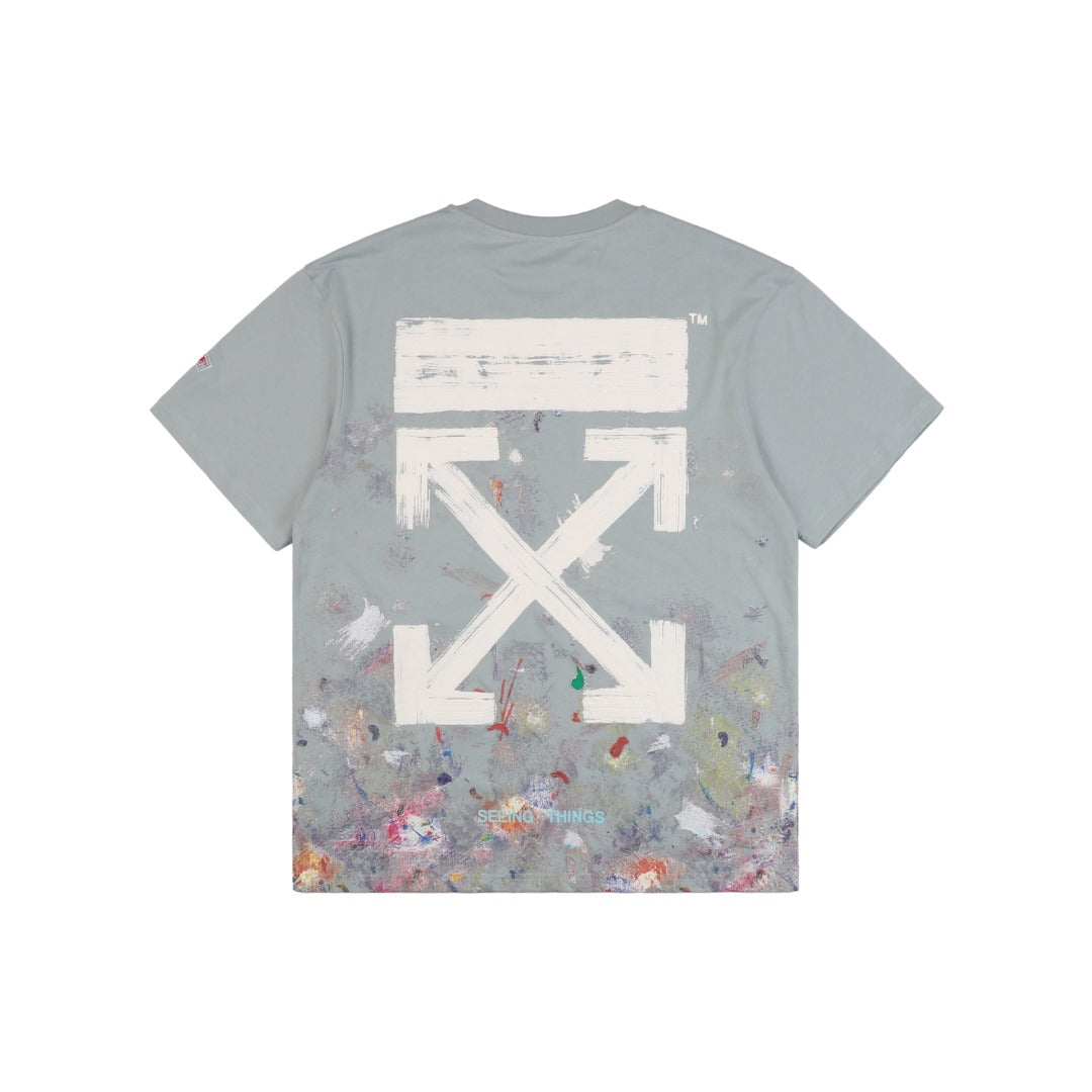 Off-White c/o Virgil Abloh 17SS Starry Sky Fireworks Ink Splash Arrow Print Short Sleeve T-Shirt - Grey