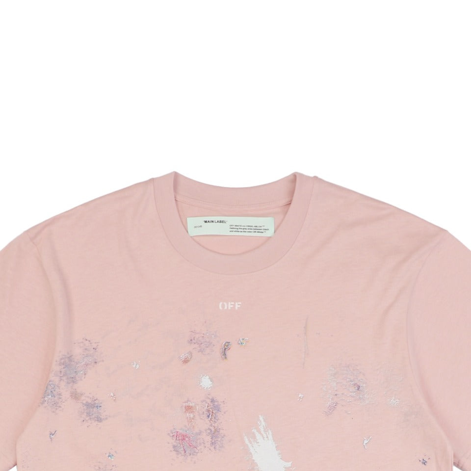 Off-White c/o Virgil Abloh 17SS Starry Sky Fireworks Ink Splash Arrow Print Short Sleeve T-Shirt - Pink
