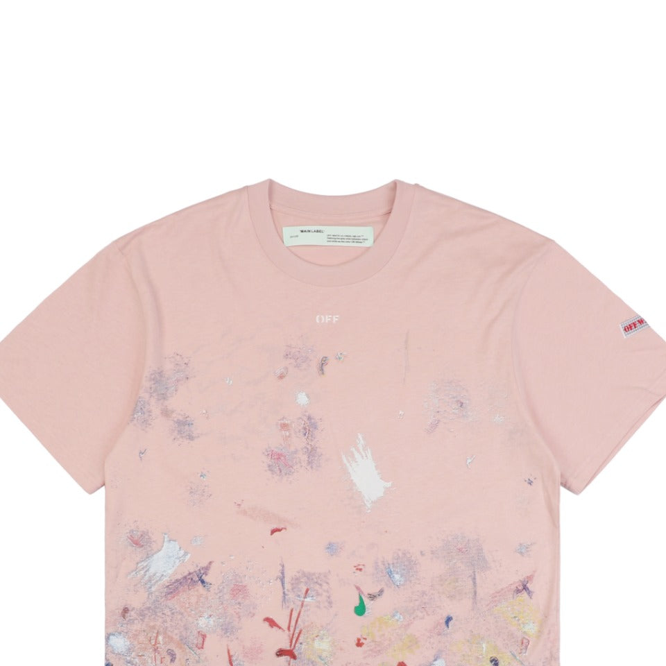 Off-White c/o Virgil Abloh 17SS Starry Sky Fireworks Ink Splash Arrow Print Short Sleeve T-Shirt - Pink