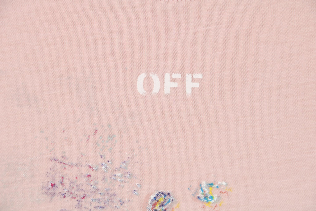Off-White c/o Virgil Abloh 17SS Starry Sky Fireworks Ink Splash Arrow Print Short Sleeve T-Shirt - Pink