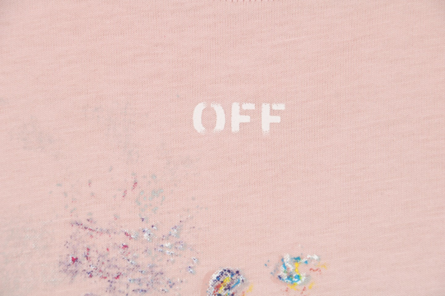 Off-White c/o Virgil Abloh 17SS Starry Sky Fireworks Ink Splash Arrow Print Short Sleeve T-Shirt - Pink