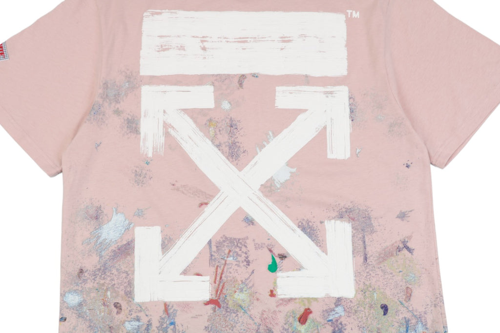 Off-White c/o Virgil Abloh 17SS Starry Sky Fireworks Ink Splash Arrow Print Short Sleeve T-Shirt - Pink