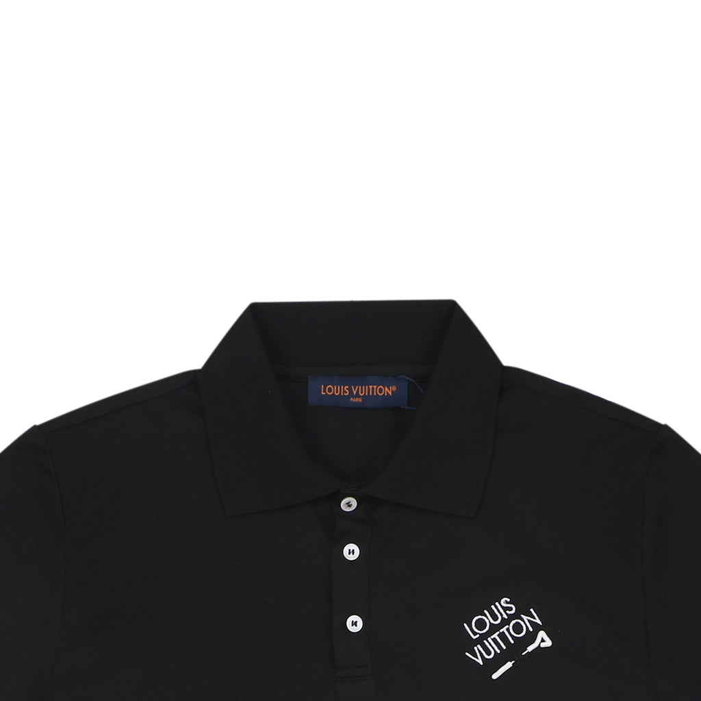 Louis Vuitton Safety Pin Monogram Letter Embroidered Polo Short Sleeve - Black