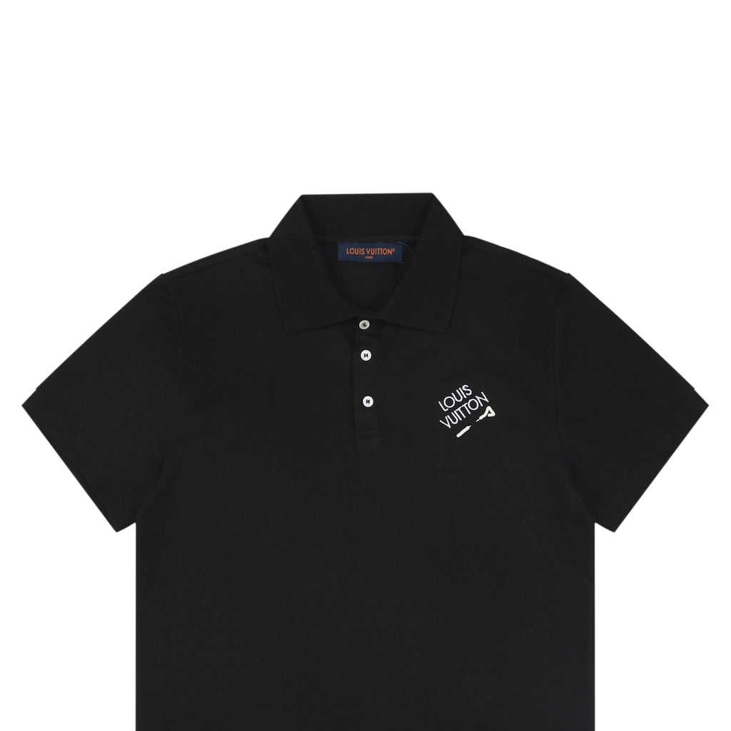 Louis Vuitton Safety Pin Monogram Letter Embroidered Polo Short Sleeve - Black