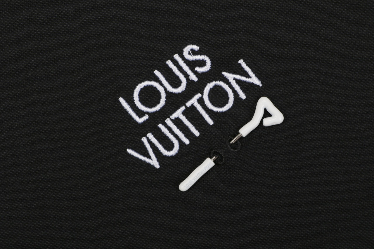 Louis Vuitton Safety Pin Monogram Letter Embroidered Polo Short Sleeve - Black