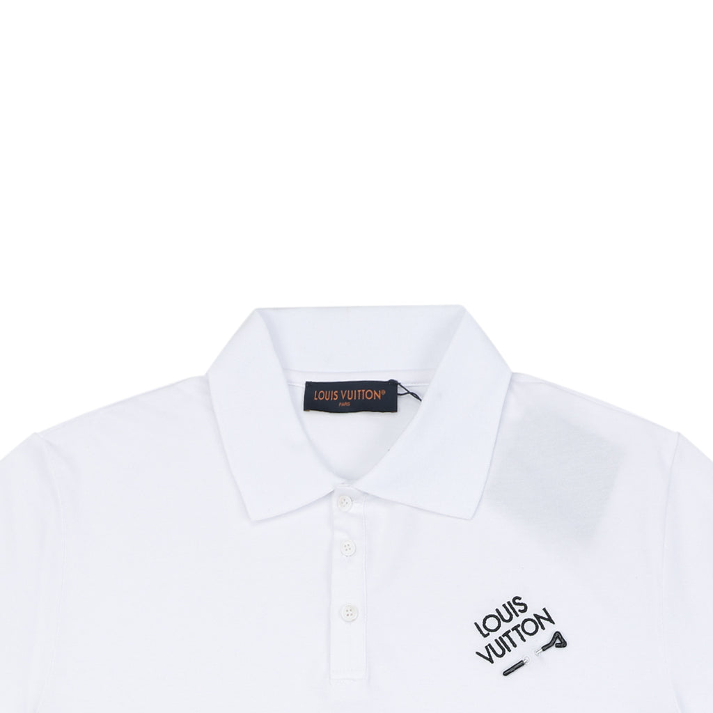 Louis Vuitton Safety Pin Monogram Letter Embroidered Polo Short Sleeve - White