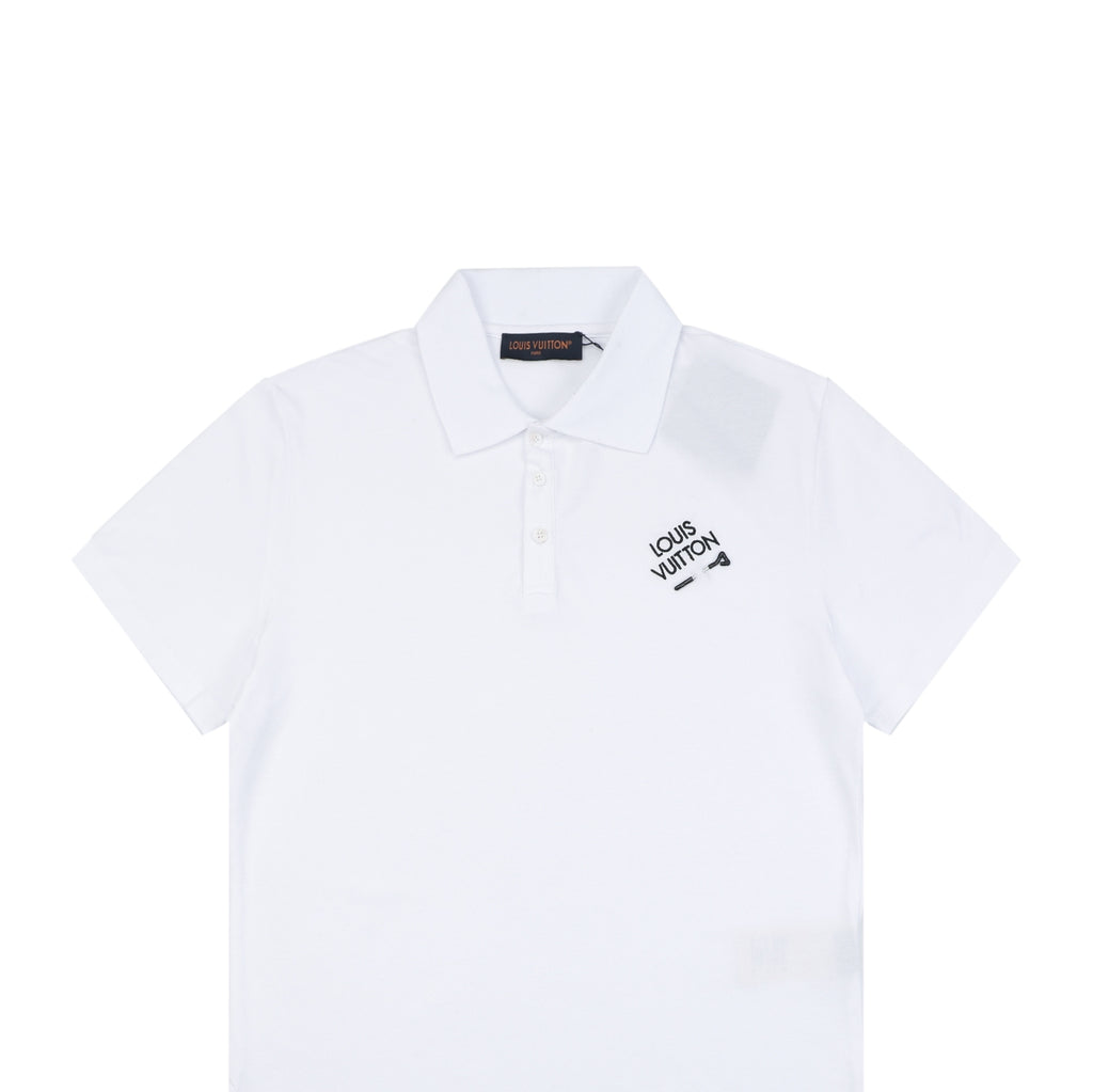 Louis Vuitton Safety Pin Monogram Letter Embroidered Polo Short Sleeve - White