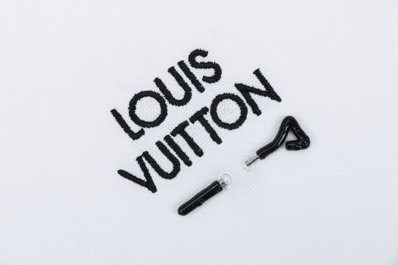 Louis Vuitton Safety Pin Monogram Letter Embroidered Polo Short Sleeve - White