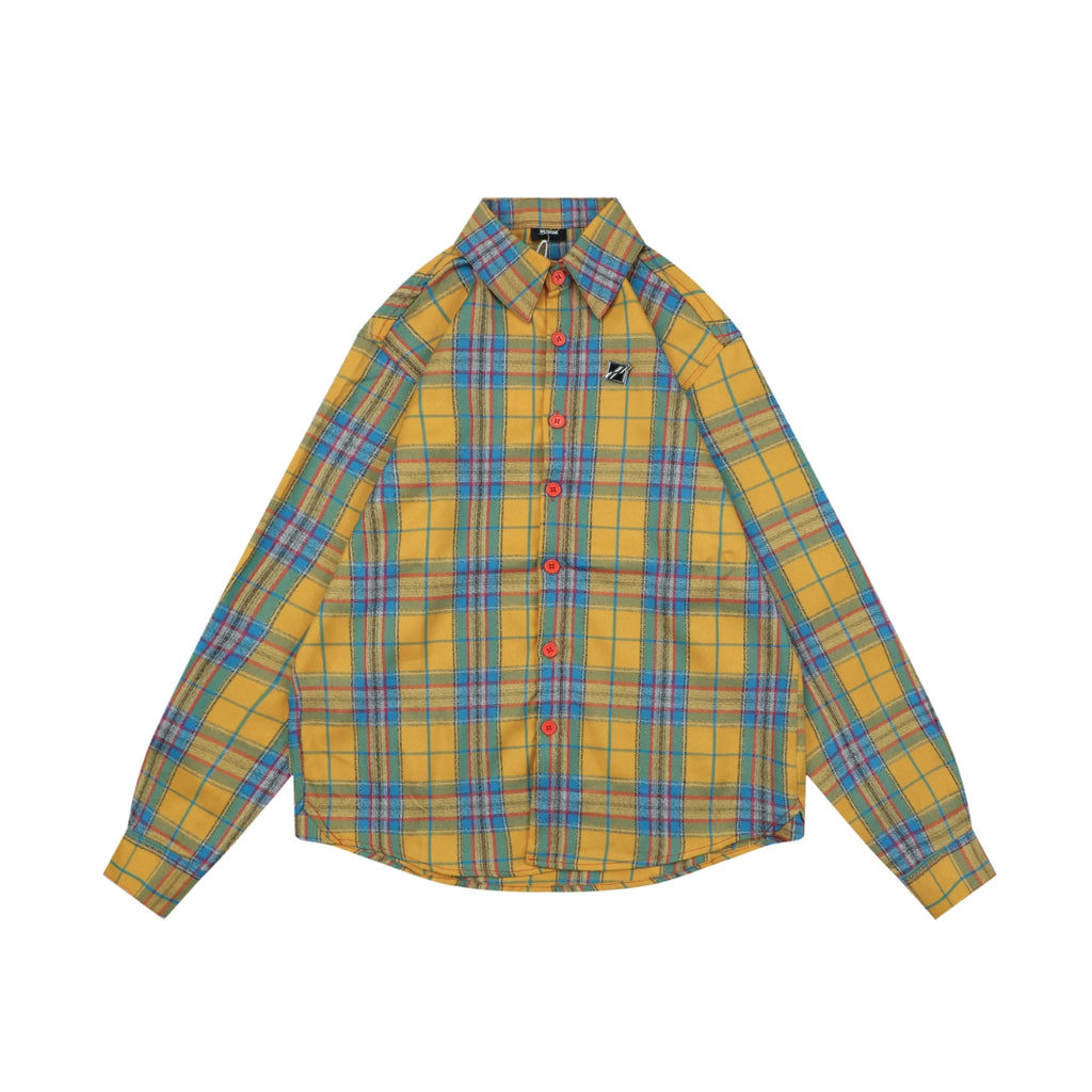We11done Back Square Logo Plaid Long Sleeve Shirt - Yellow