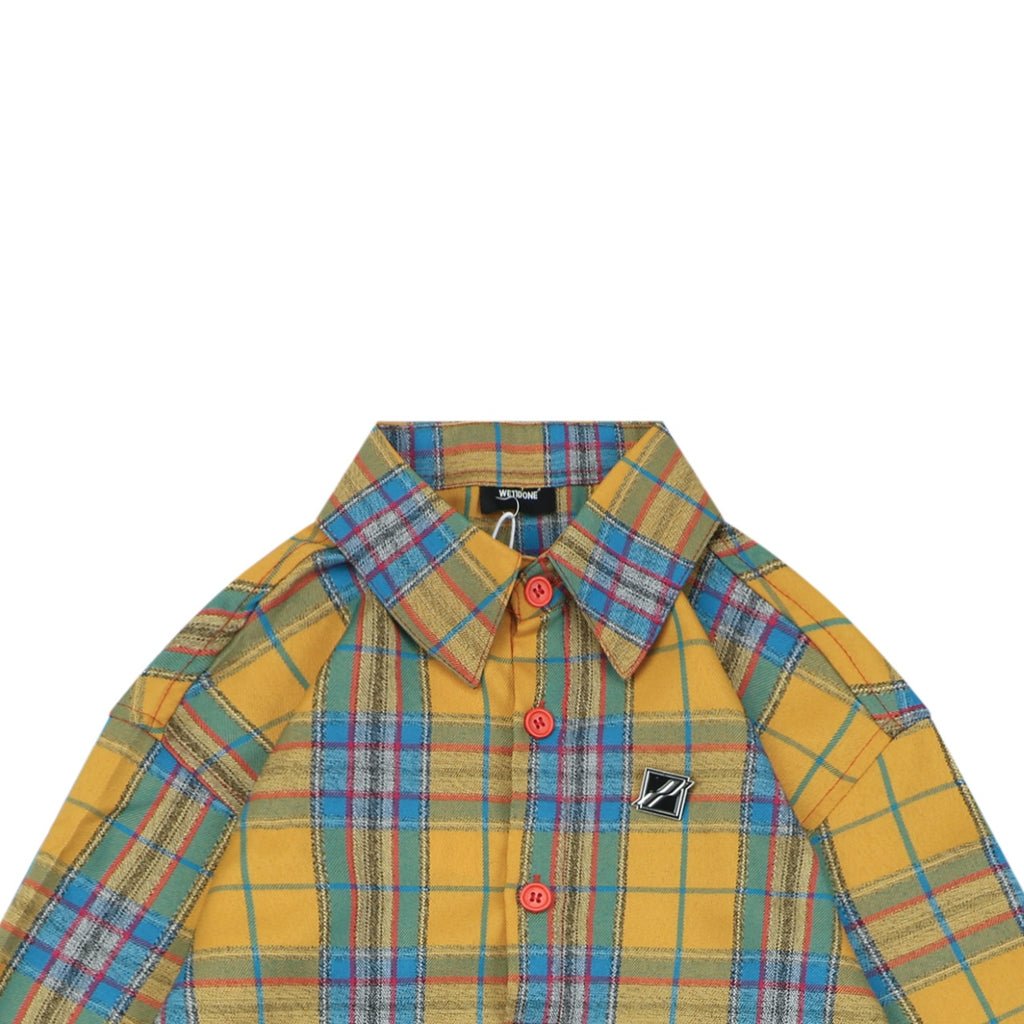 We11done Back Square Logo Plaid Long Sleeve Shirt - Yellow