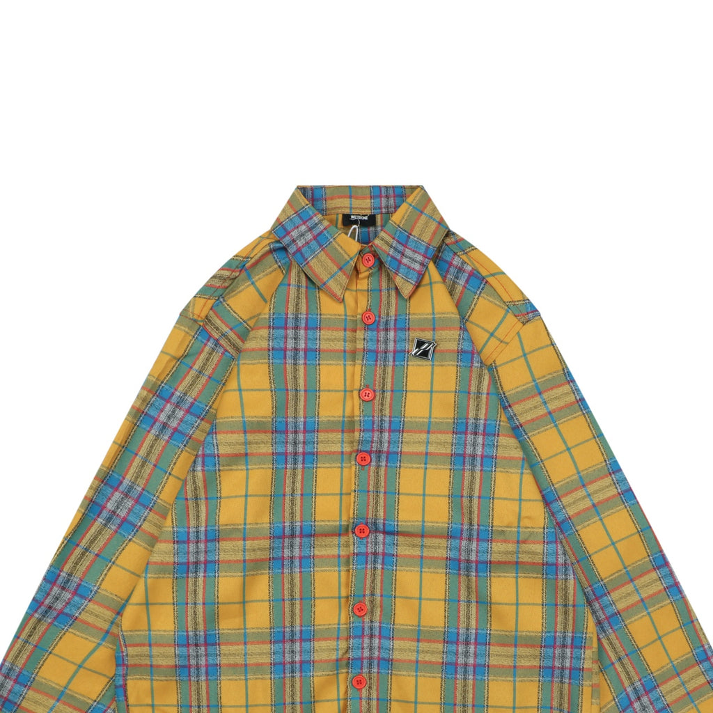 We11done Back Square Logo Plaid Long Sleeve Shirt - Yellow