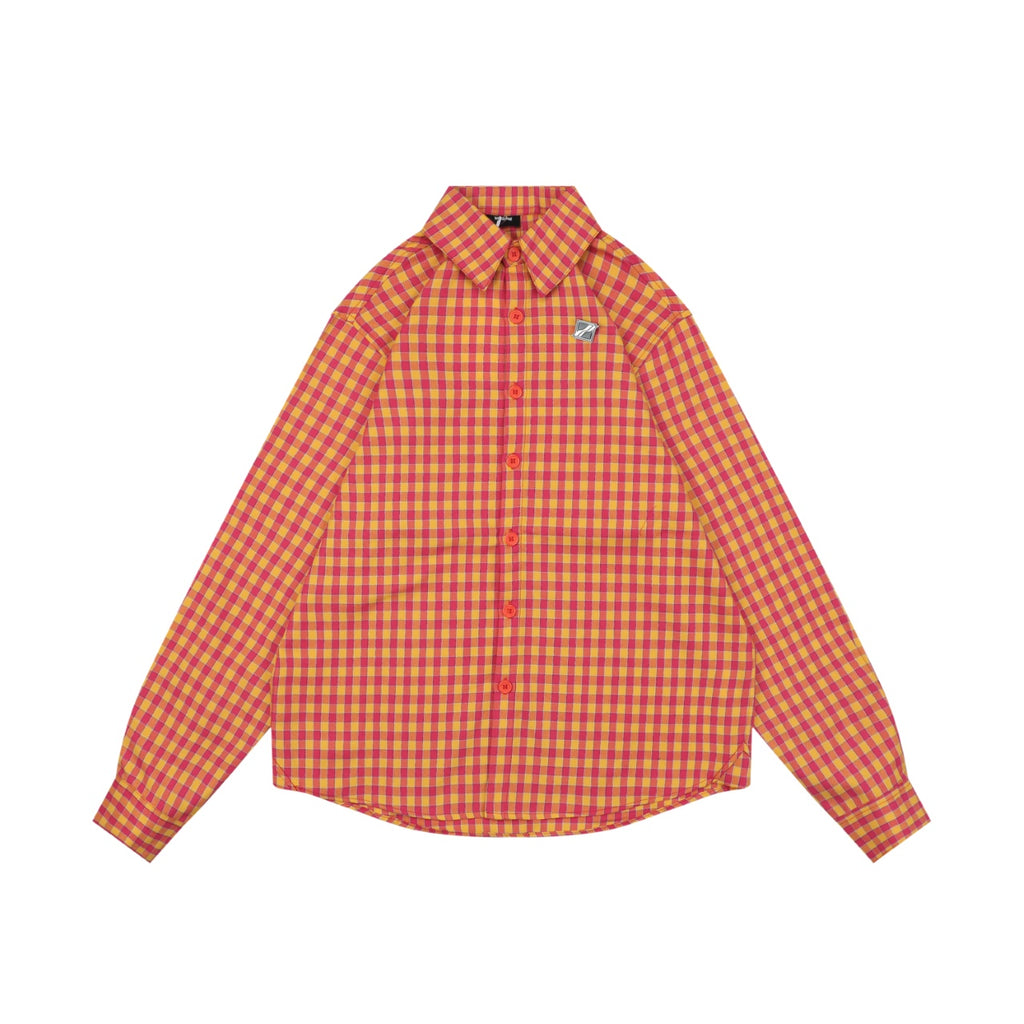We11done Back Square Logo Plaid Long Sleeve Shirt - Orange