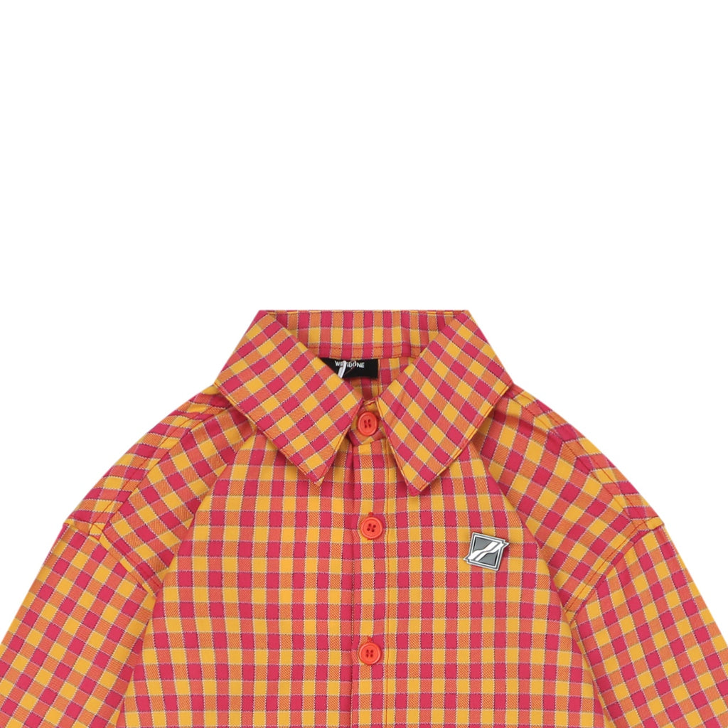 We11done Back Square Logo Plaid Long Sleeve Shirt - Orange
