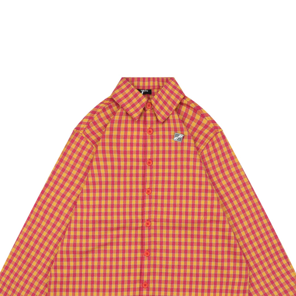 We11done Back Square Logo Plaid Long Sleeve Shirt - Orange