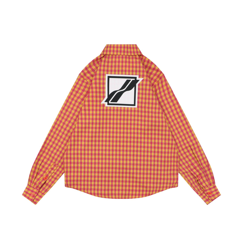 We11done Back Square Logo Plaid Long Sleeve Shirt - Orange
