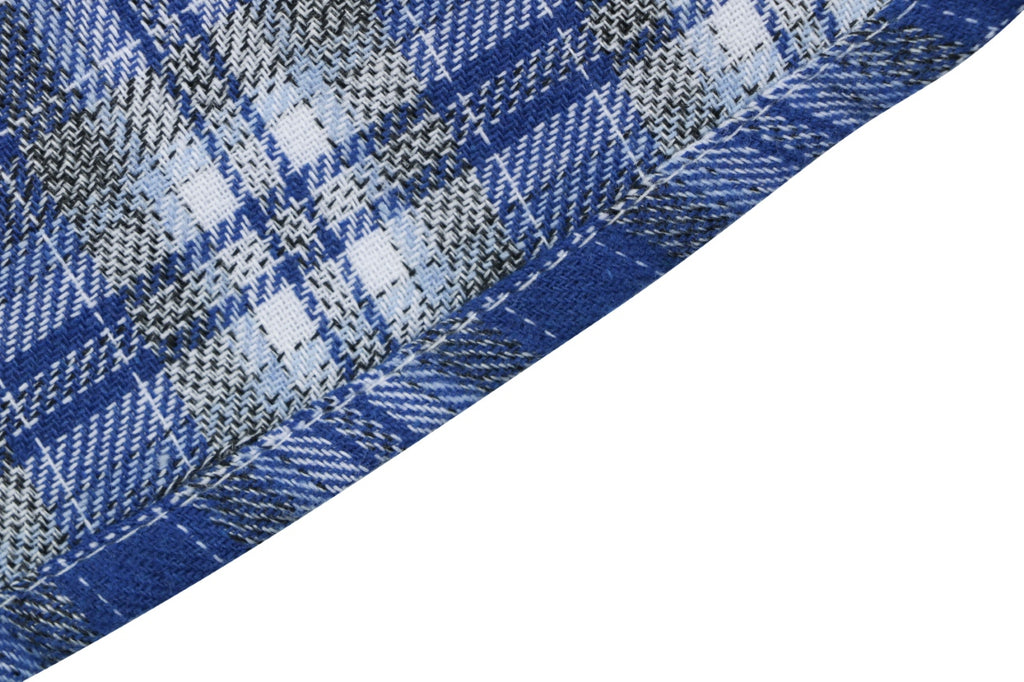 We11done Four-Line Scrolling Logo Text Plaid Long Sleeve Shirt - Blue