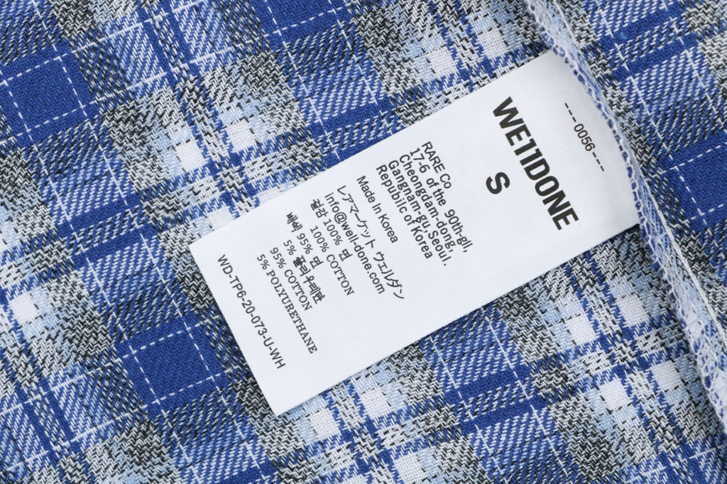 We11done Four-Line Scrolling Logo Text Plaid Long Sleeve Shirt - Blue