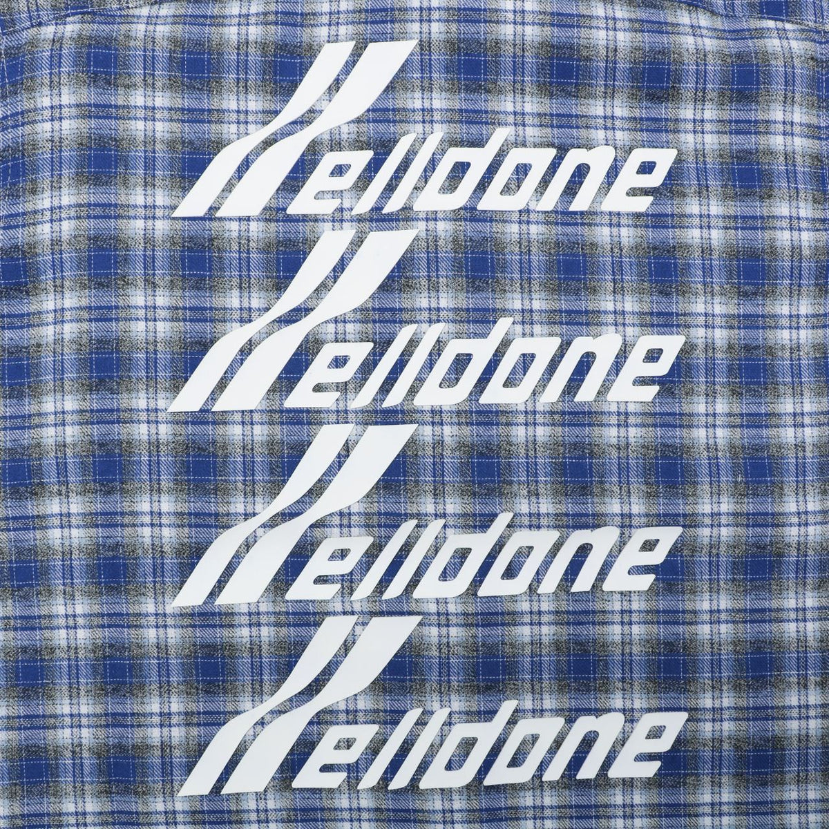 We11done Four-Line Scrolling Logo Text Plaid Long Sleeve Shirt - Blue