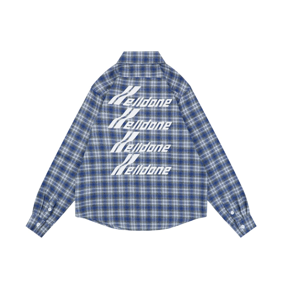 We11done Four-Line Scrolling Logo Text Plaid Long Sleeve Shirt - Blue