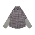 Balenciaga Red-Gray Plaid Faux Two-Piece Long Sleeve Shirt