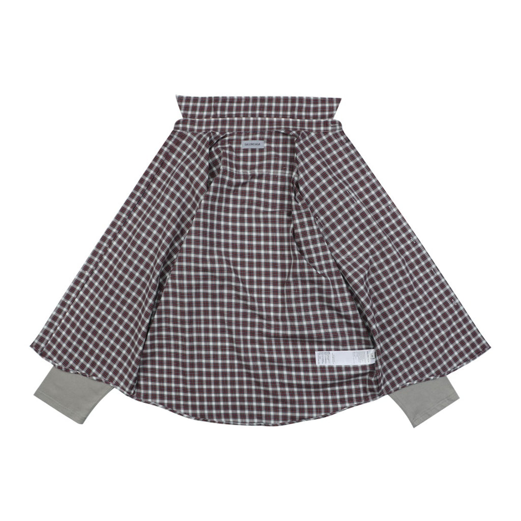 Balenciaga Red-Gray Plaid Faux Two-Piece Long Sleeve Shirt