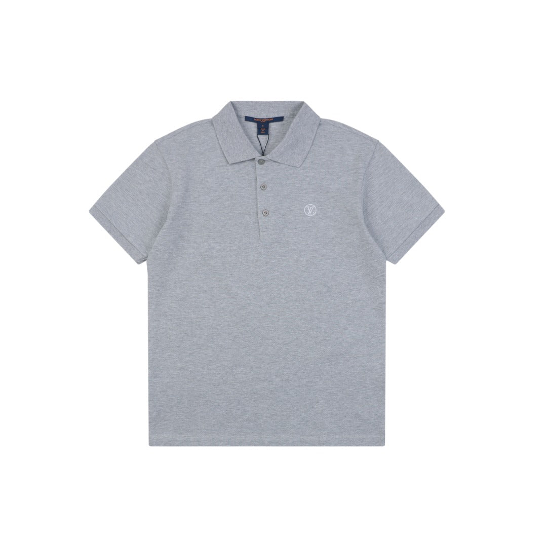 Louis Vuitton Small Monogram Embroidered Polo Shirt Short Sleeve - Grey