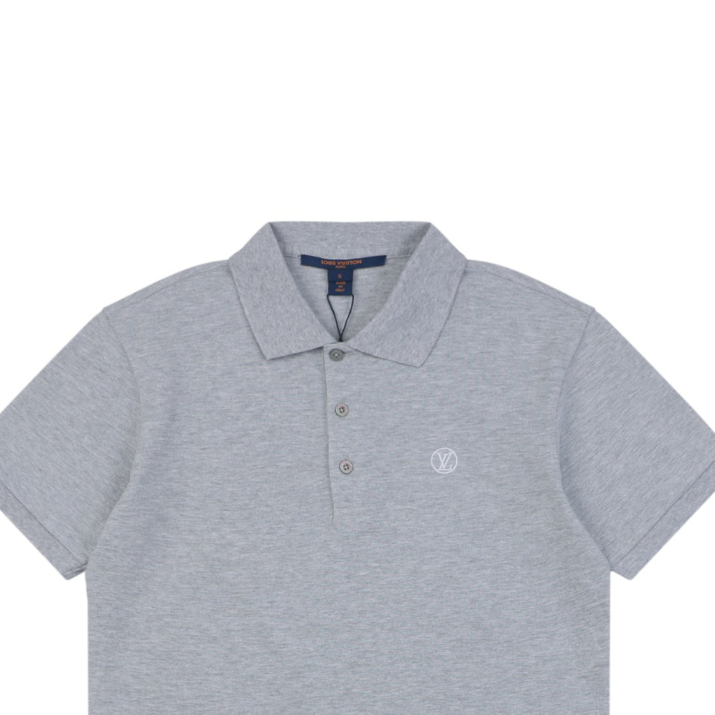 Louis Vuitton Small Monogram Embroidered Polo Shirt Short Sleeve - Grey