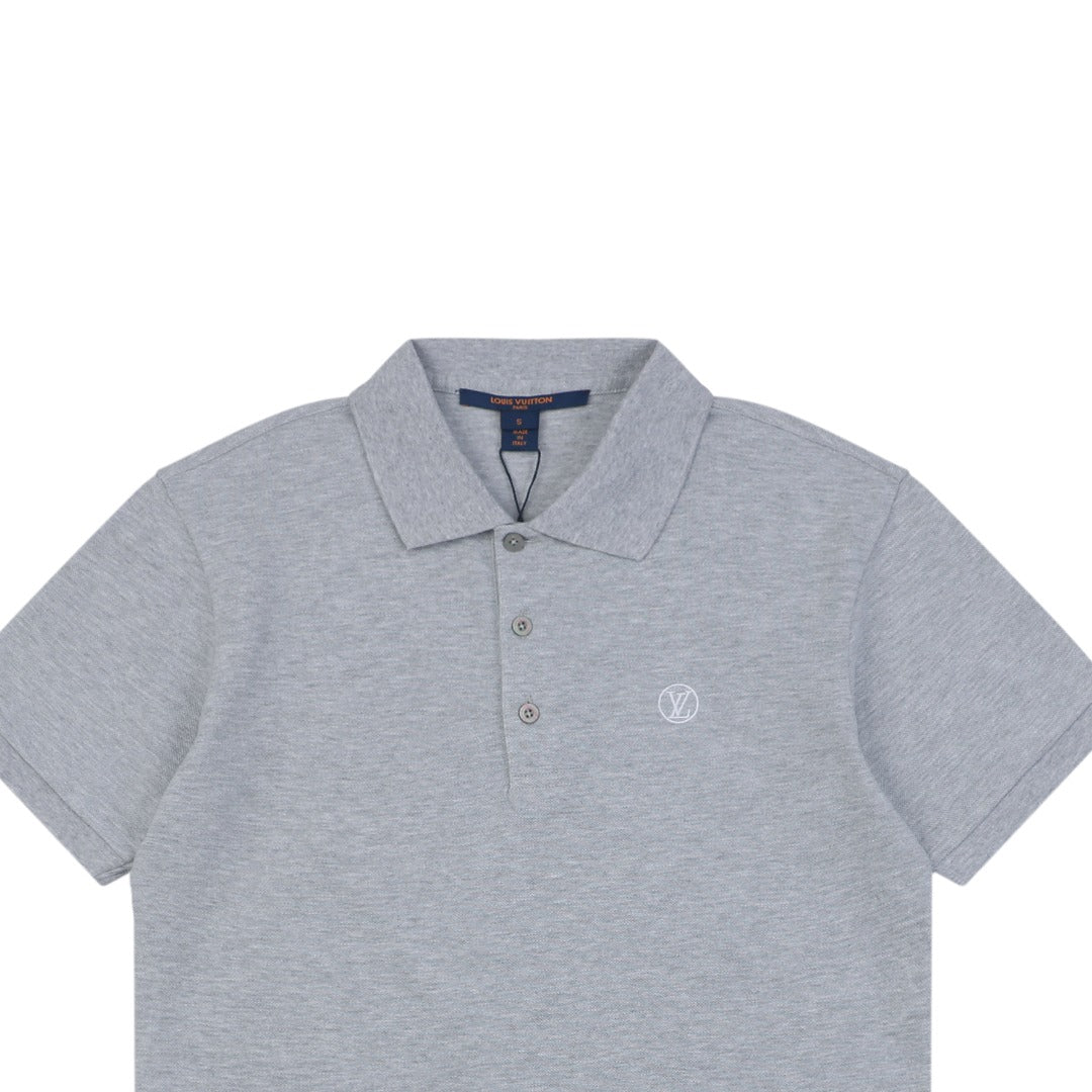 Louis Vuitton Small Monogram Embroidered Polo Shirt Short Sleeve - Grey
