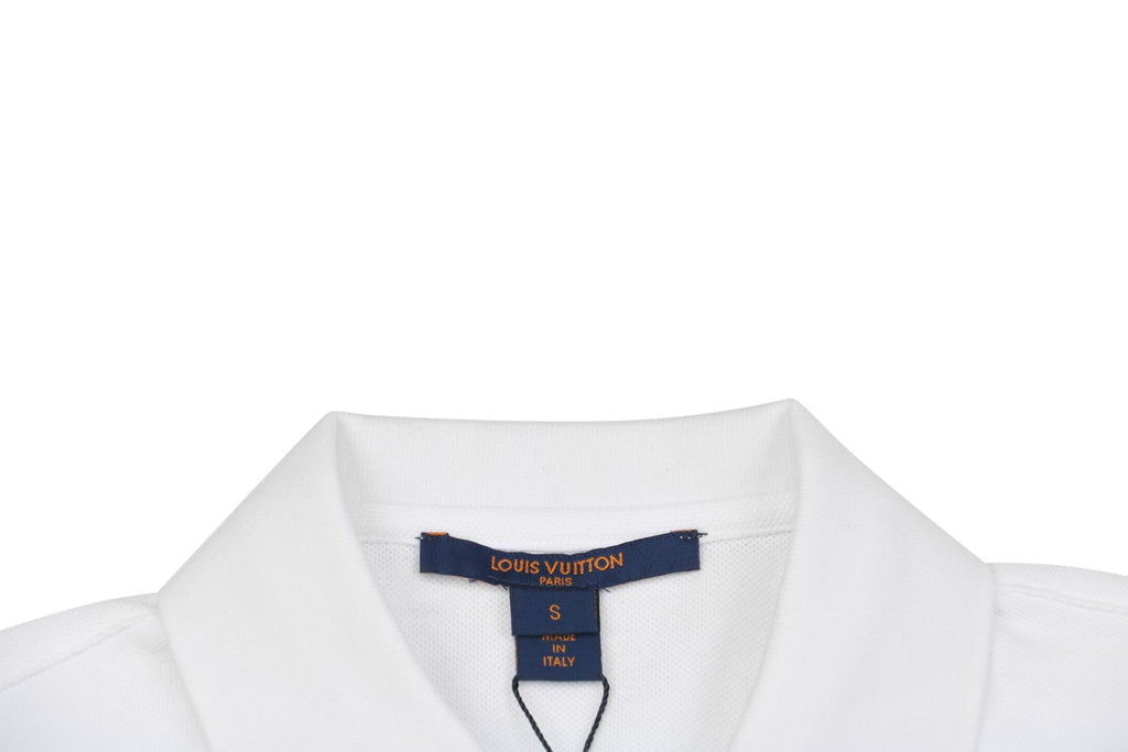 Louis Vuitton Small Monogram Embroidered Polo Shirt Short Sleeve - White