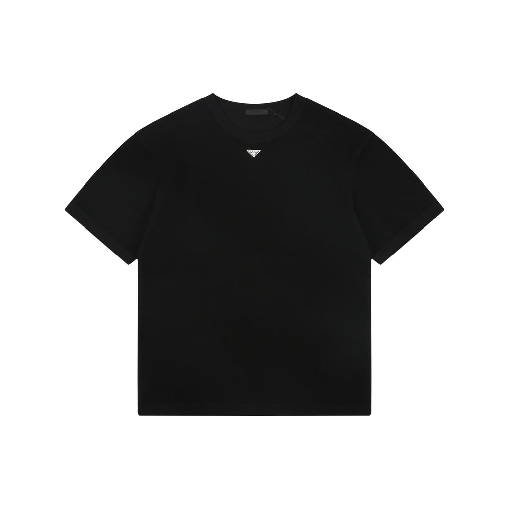 Prada Triangle Logo Waffle-Knit Short-Sleeve T-Shirt Black