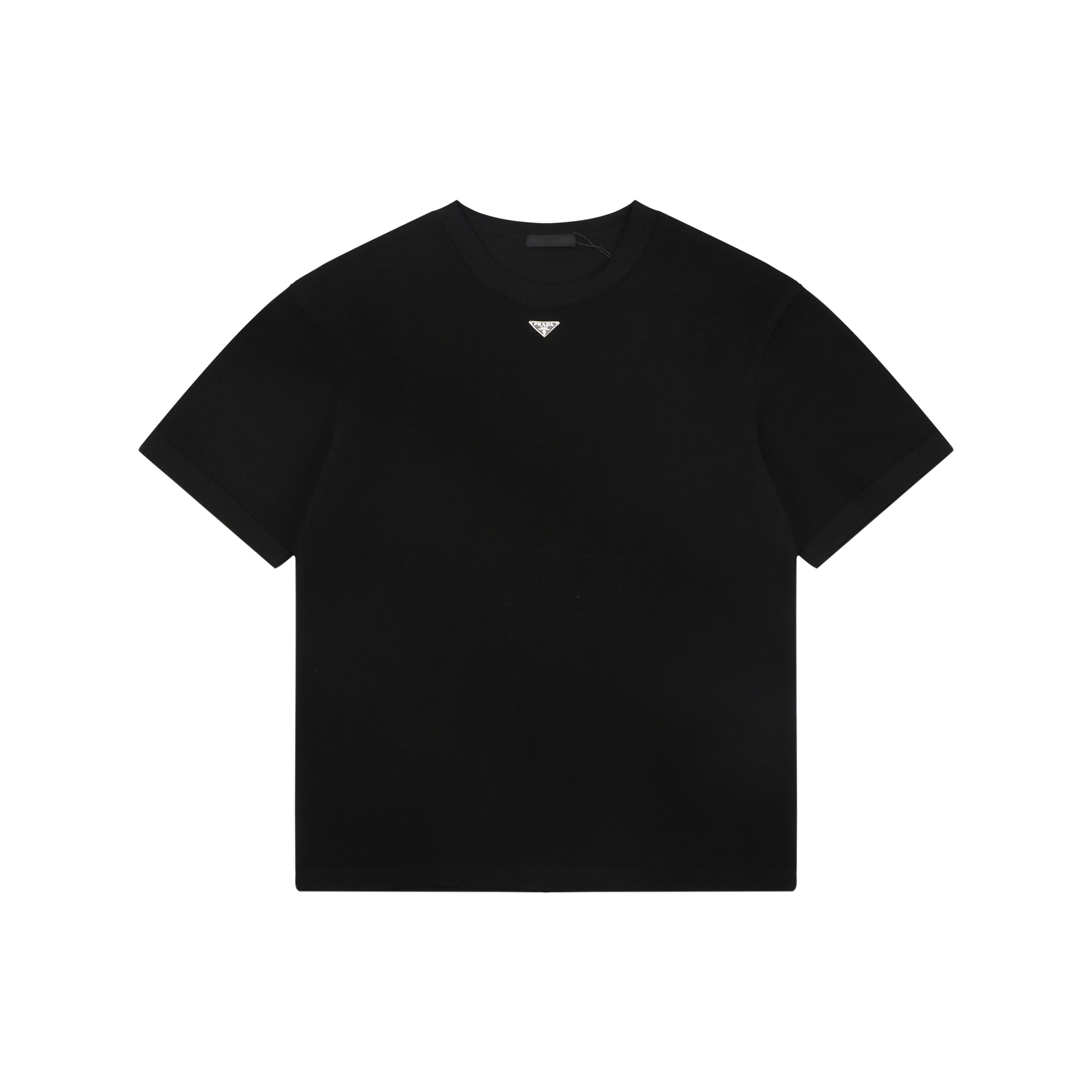 Prada Triangle Logo Waffle-Knit Short-Sleeve T-Shirt Black