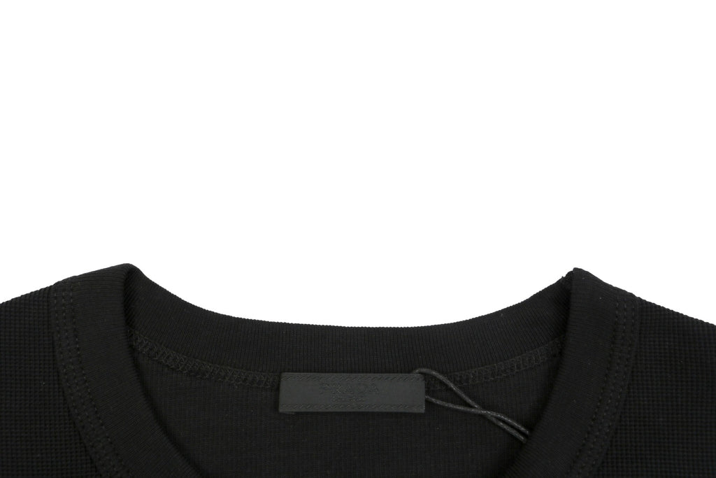 Prada Triangle Logo Waffle-Knit Short-Sleeve T-Shirt Black