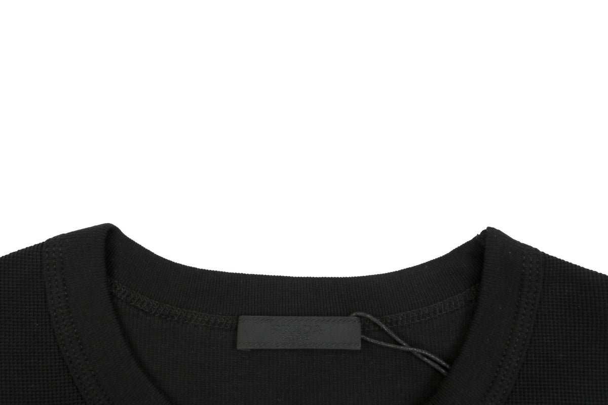 Prada Triangle Logo Waffle-Knit Short-Sleeve T-Shirt Black