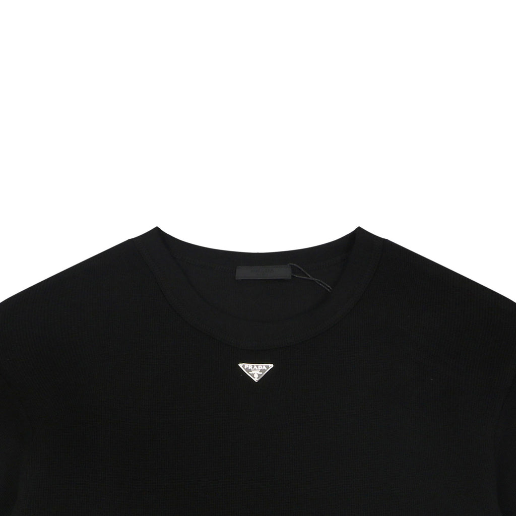 Prada Triangle Logo Waffle-Knit Short-Sleeve T-Shirt Black