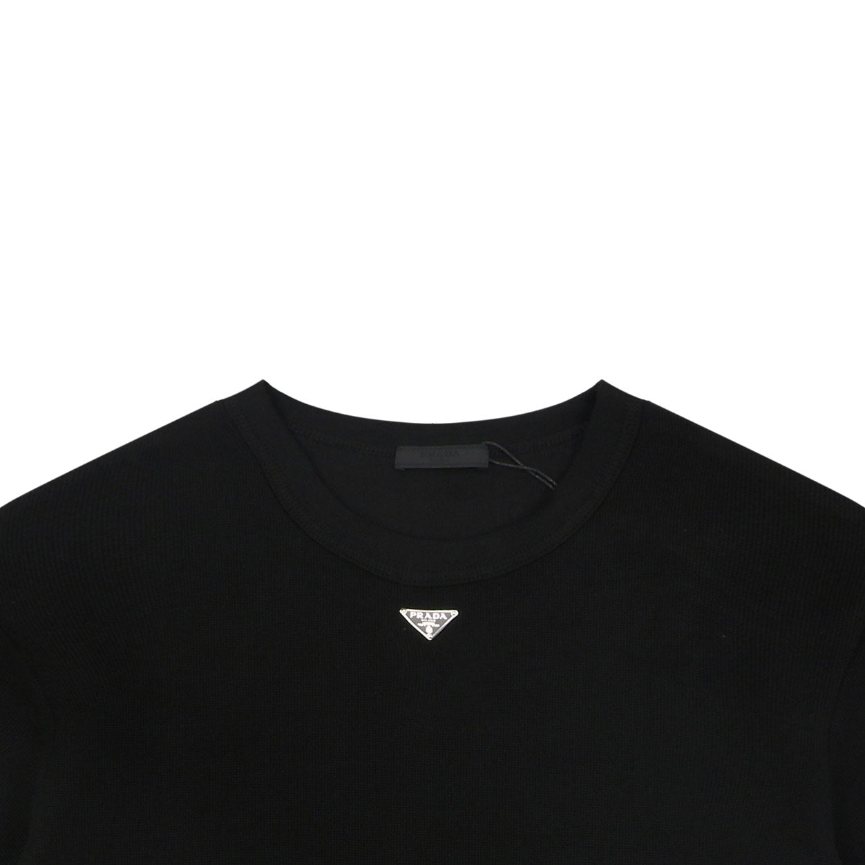 Prada Triangle Logo Waffle-Knit Short-Sleeve T-Shirt Black