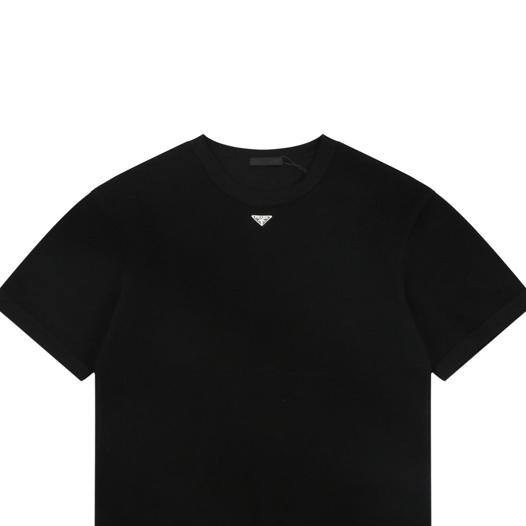 Prada Triangle Logo Waffle-Knit Short-Sleeve T-Shirt Black