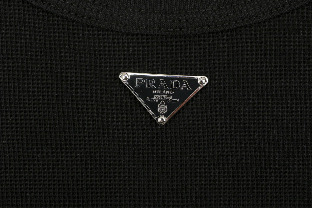 Prada Triangle Logo Waffle-Knit Short-Sleeve T-Shirt Black