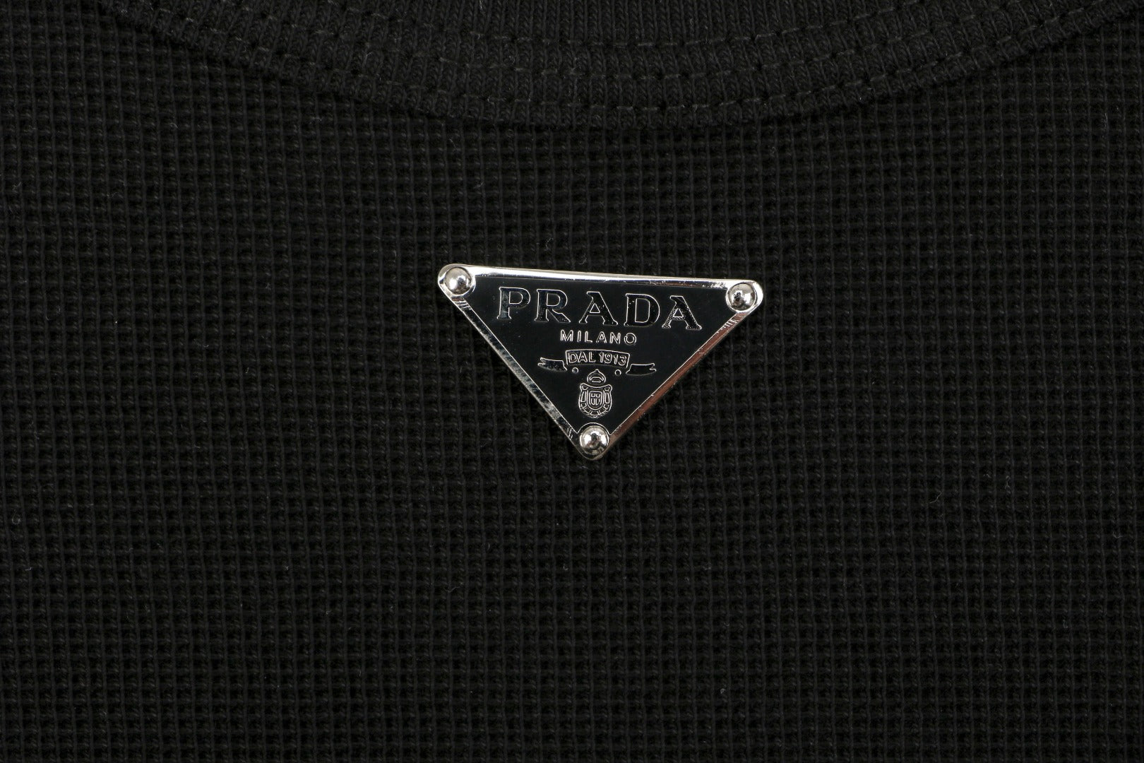 Prada Triangle Logo Waffle-Knit Short-Sleeve T-Shirt Black