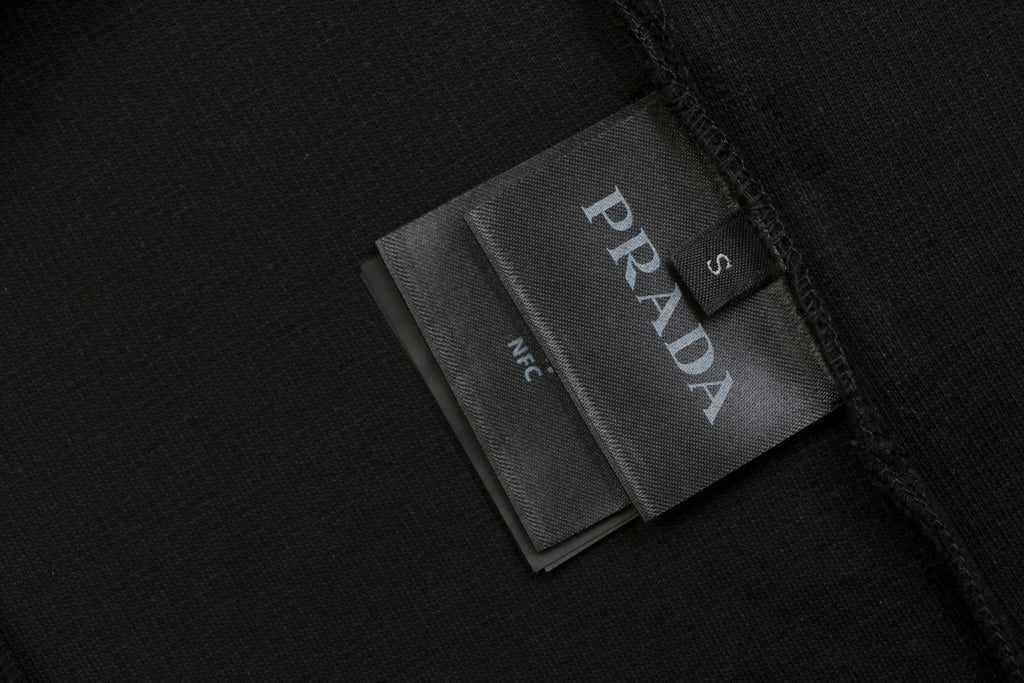 Prada Triangle Logo Waffle-Knit Short-Sleeve T-Shirt Black